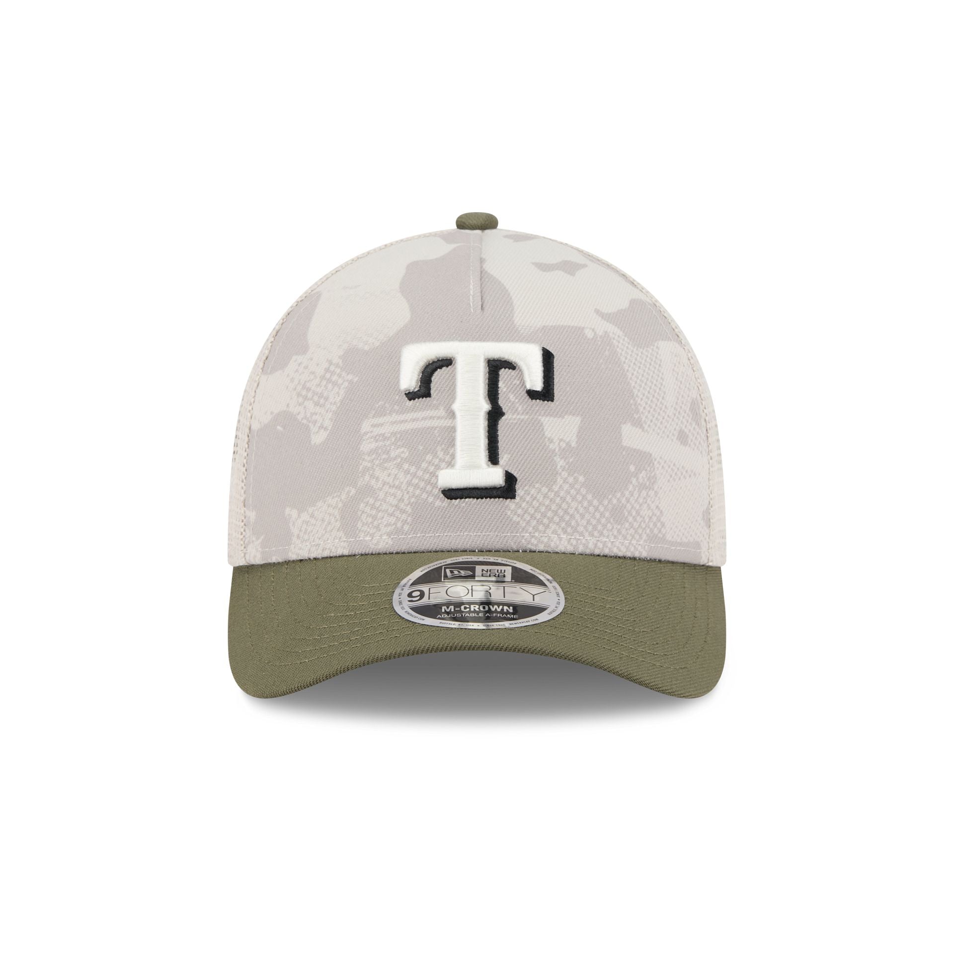 Texas Rangers Armed Forces Day 2025 9FORTY M-Crown A-Frame Trucker Hat