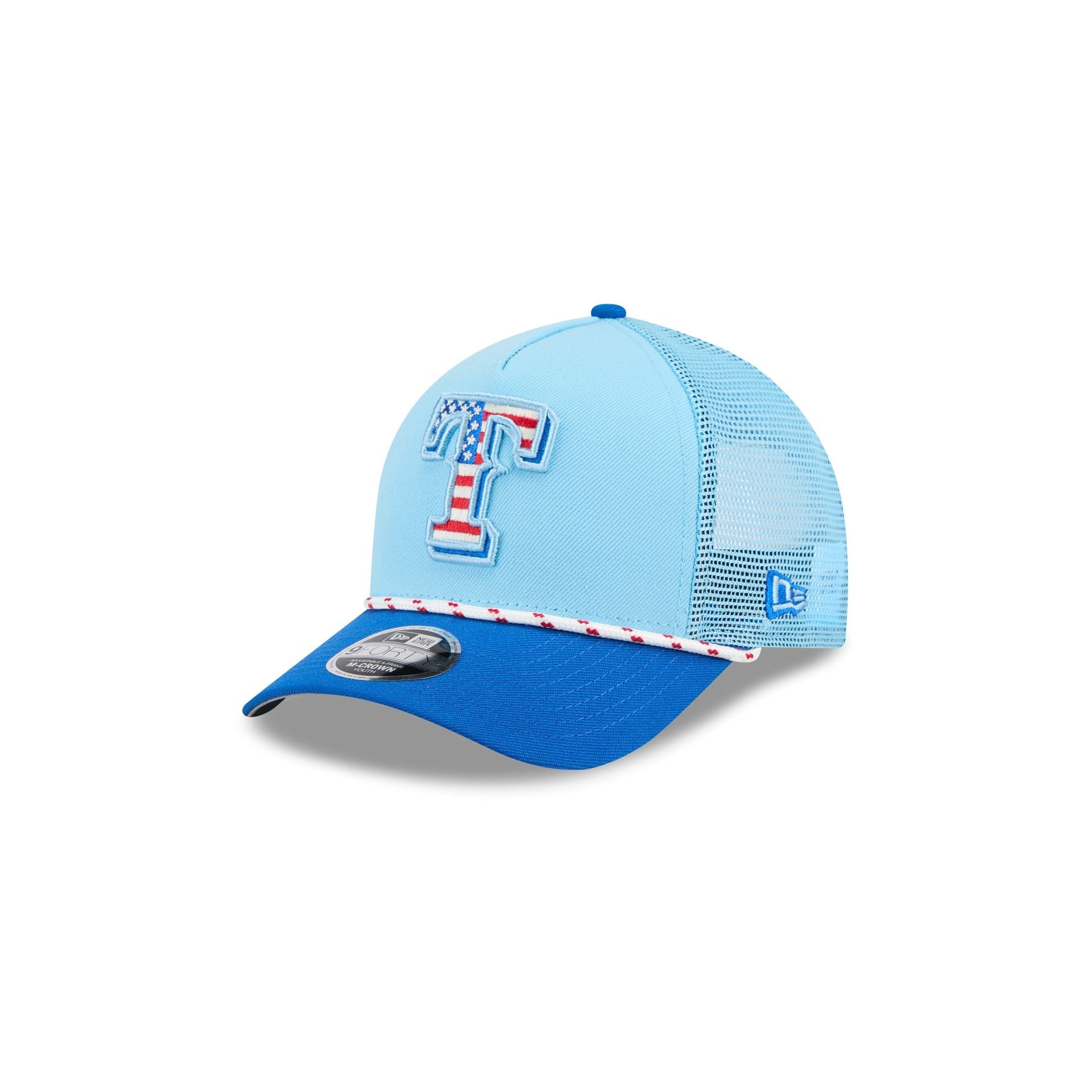 Texas Rangers Independence Day 2025 Kids 9FORTY M-Crown A-Frame Trucker Hat