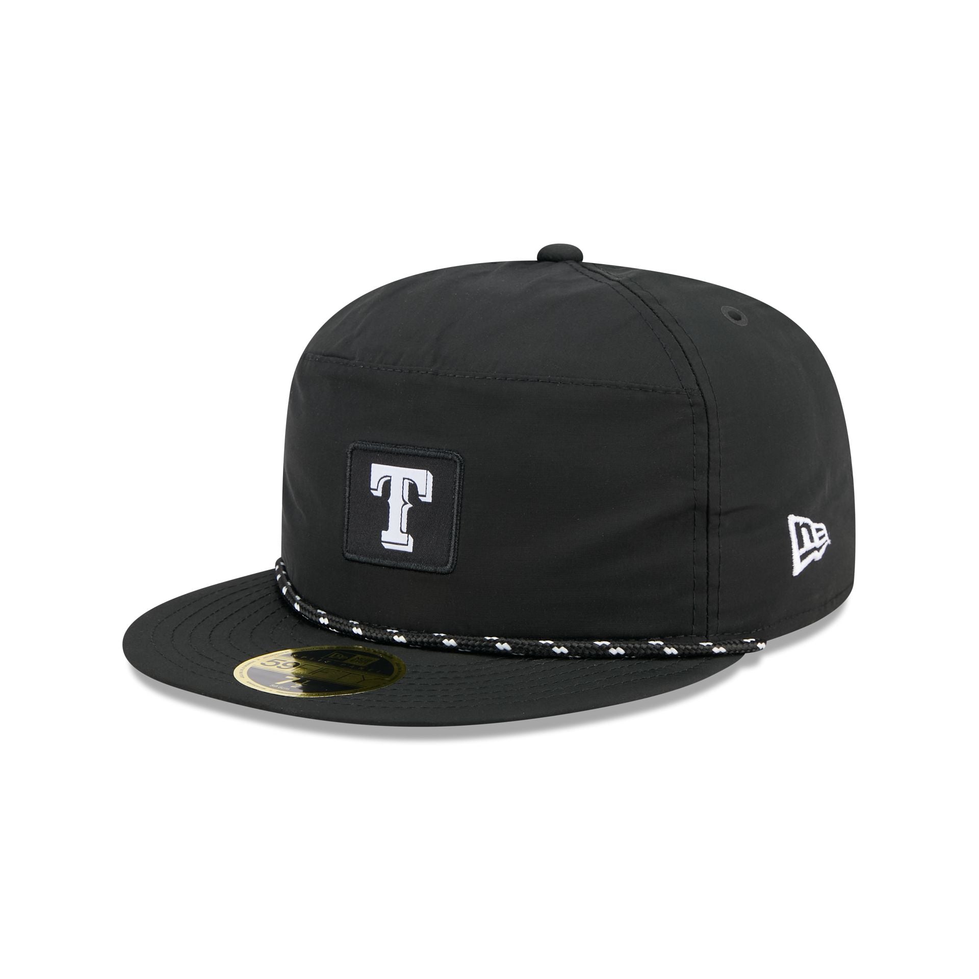 Texas Rangers Black Poly Rope Split Panel 59FIFTY Fitted Hat
