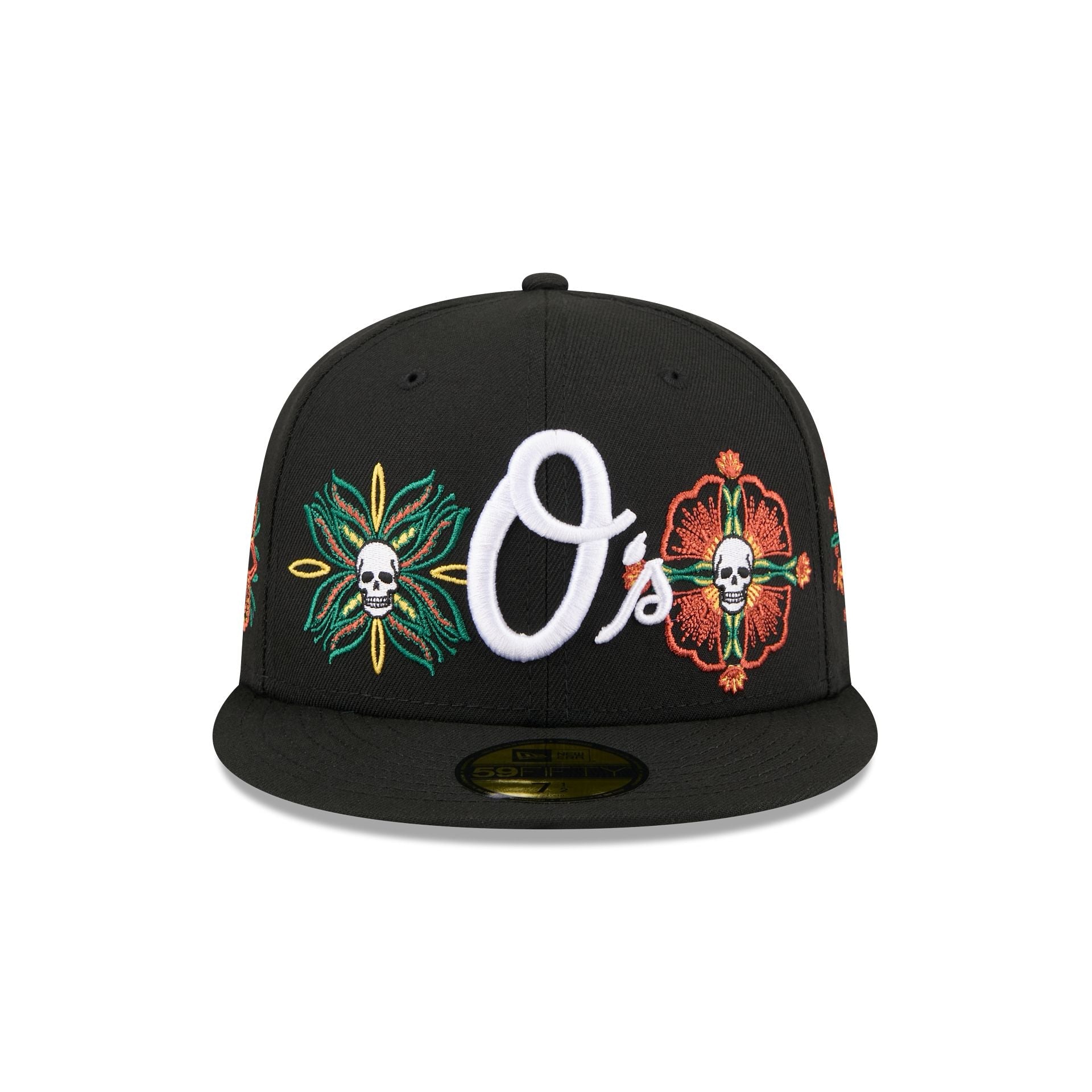 Baltimore Orioles Day of the Dead Skull & Flowers 59FIFTY Fitted Hat
