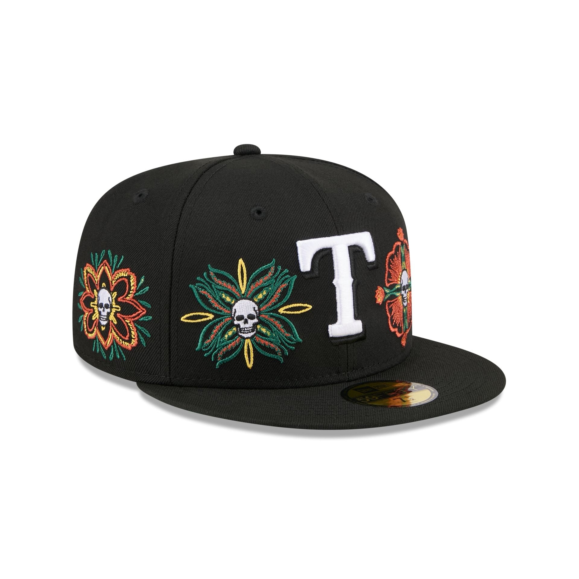 Texas Rangers Day of the Dead Skull & Flowers 59FIFTY Fitted Hat