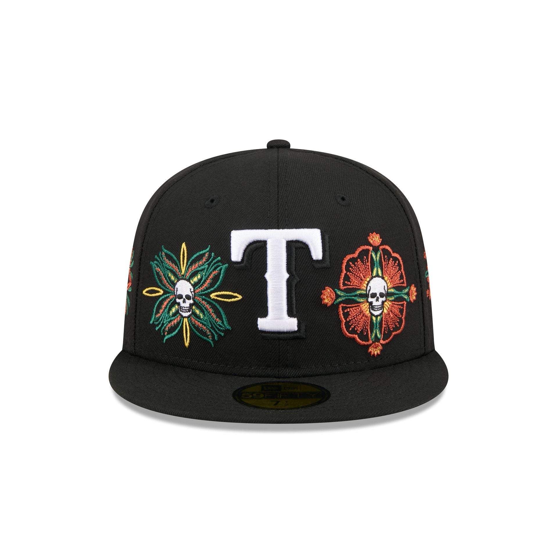 Texas Rangers Day of the Dead Skull & Flowers 59FIFTY Fitted Hat
