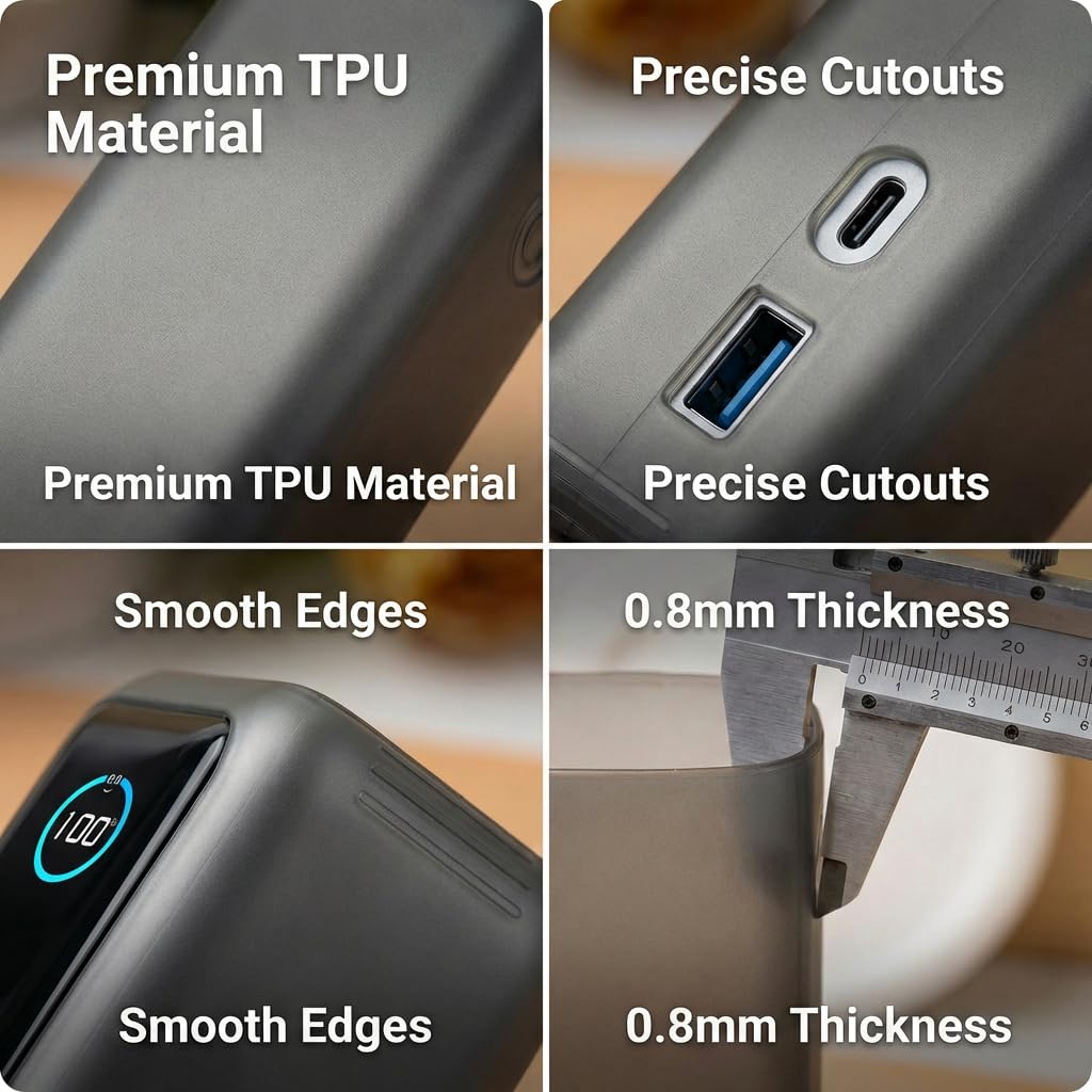 Slim TPU Protective Case for 25000mAh 165W Laptop Power Bank Black Clear Case Only