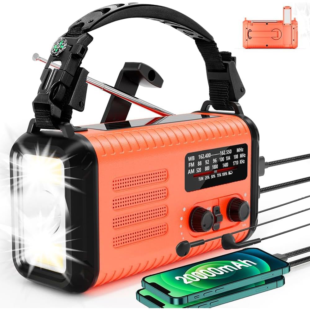 Emergency 20000mAh Crank Solar Weather Radio with Flashlight and Phone Charger