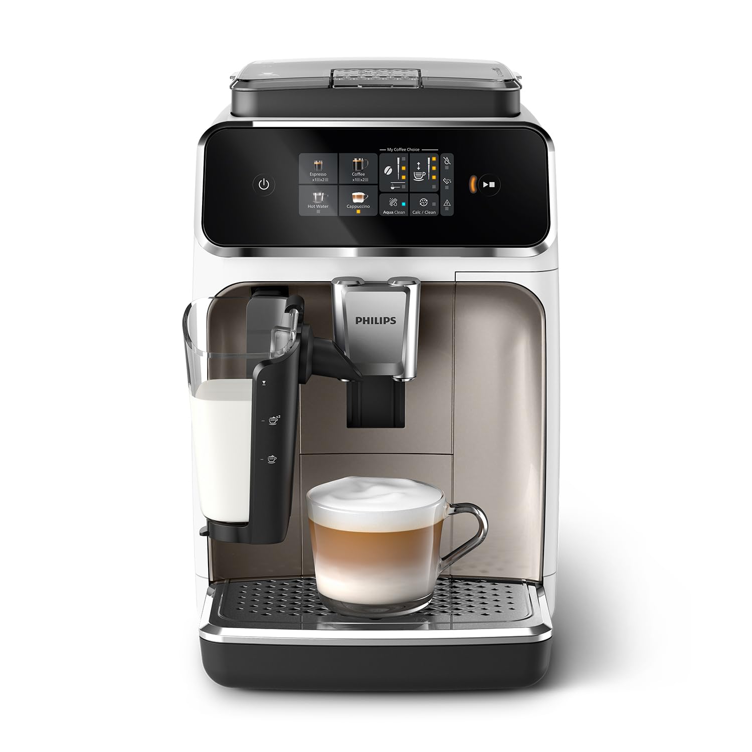 Philips 3300 Series Fully Automatic Coffee Machine - 6 Drinks, Modern Colour Touch Screen Display, LatteGo Milk System, SilentBrew, 100% Ceramic Grinder, AquaClean Filter, Black Chrome (EP3347/90)