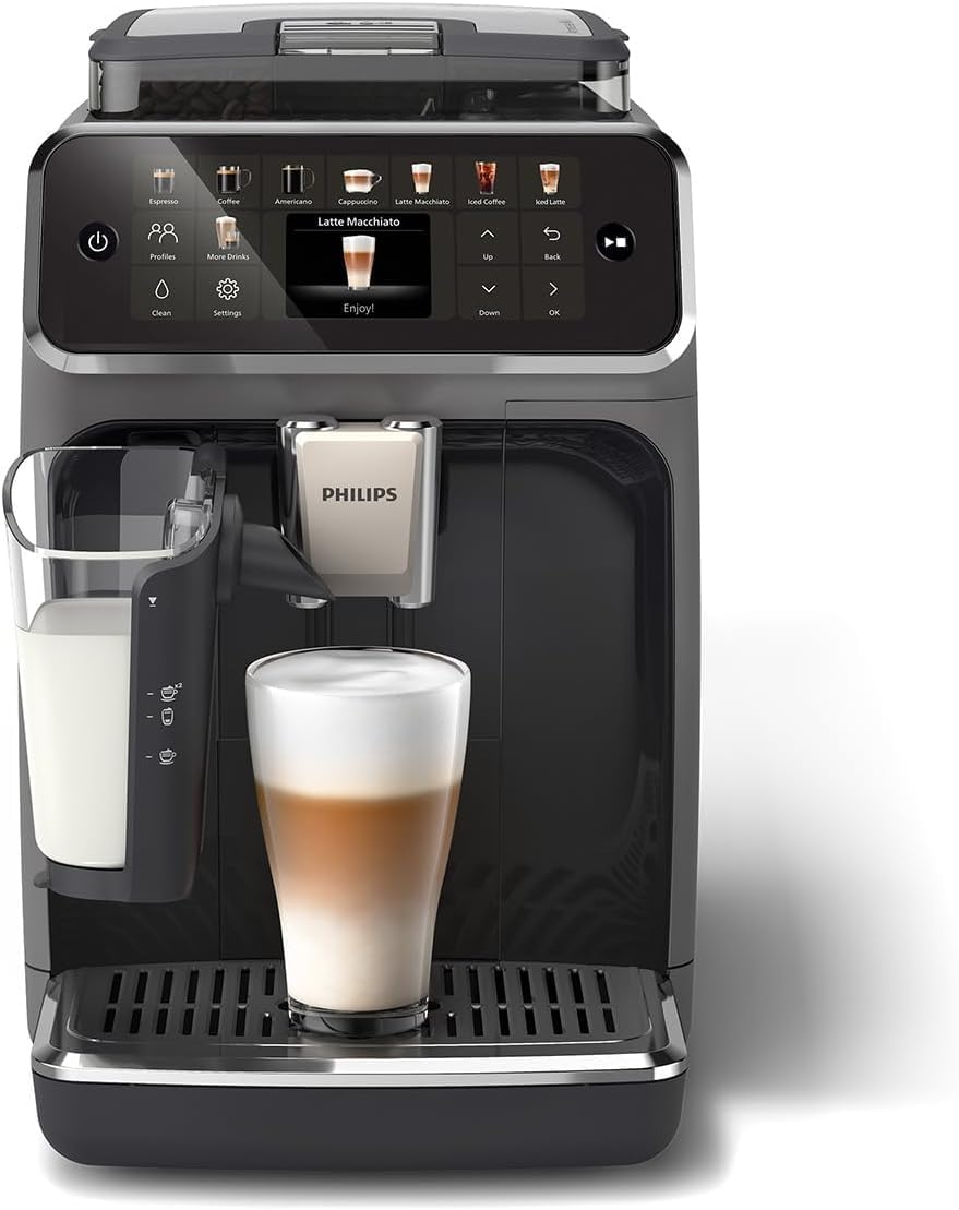 Philips Series 5500 Fully Automatic Latte Go Espresso Machine, SilentBrew Technology, Quick Start. Aromatic Coffee from Freshly Ground Beans, 20 Hot and Iced Drinks, Grey (EP5544/50)