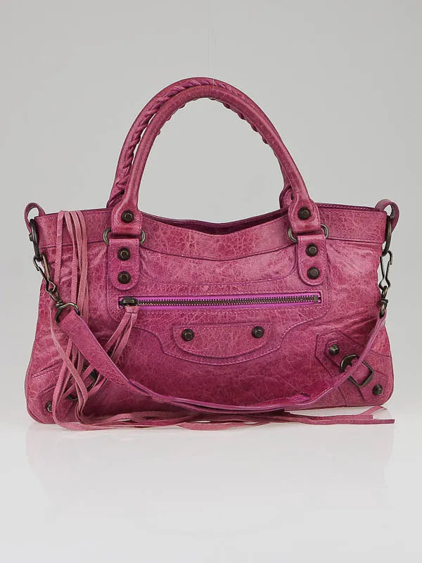 Balenciaga Bubblegum Pink Motorcycle First Bag Leather