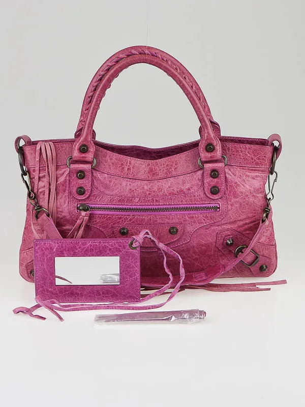 Balenciaga Bubblegum Pink Motorcycle First Bag Leather