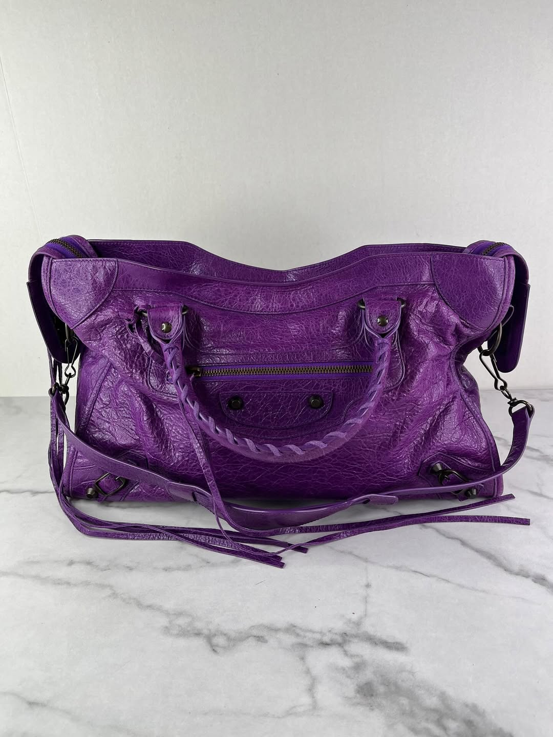 Balenciaga Ultraviolet Agneau Classic Hardware City Shoulder Bag