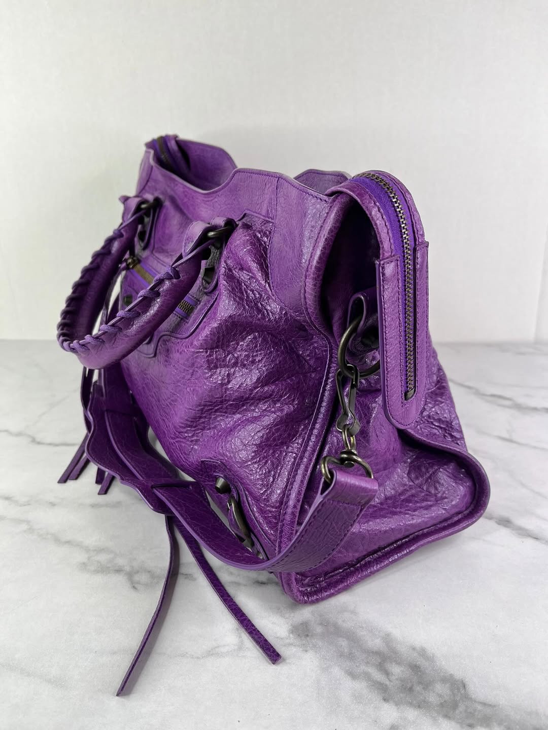 Balenciaga Ultraviolet Agneau Classic Hardware City Shoulder Bag