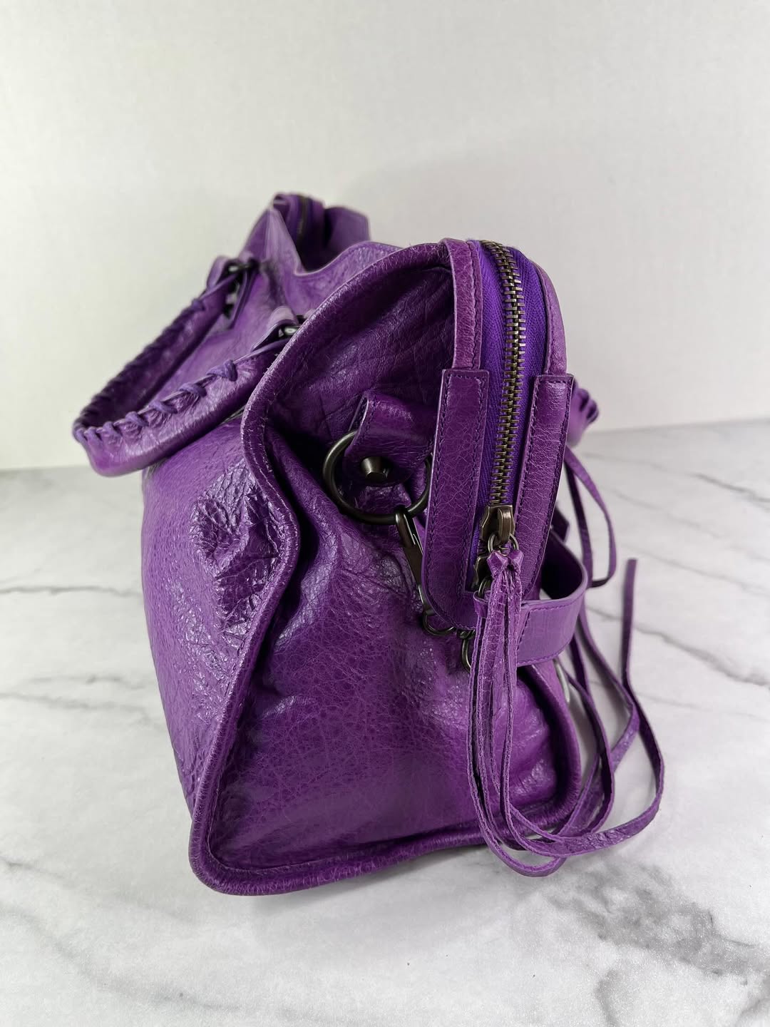 Balenciaga Ultraviolet Agneau Classic Hardware City Shoulder Bag
