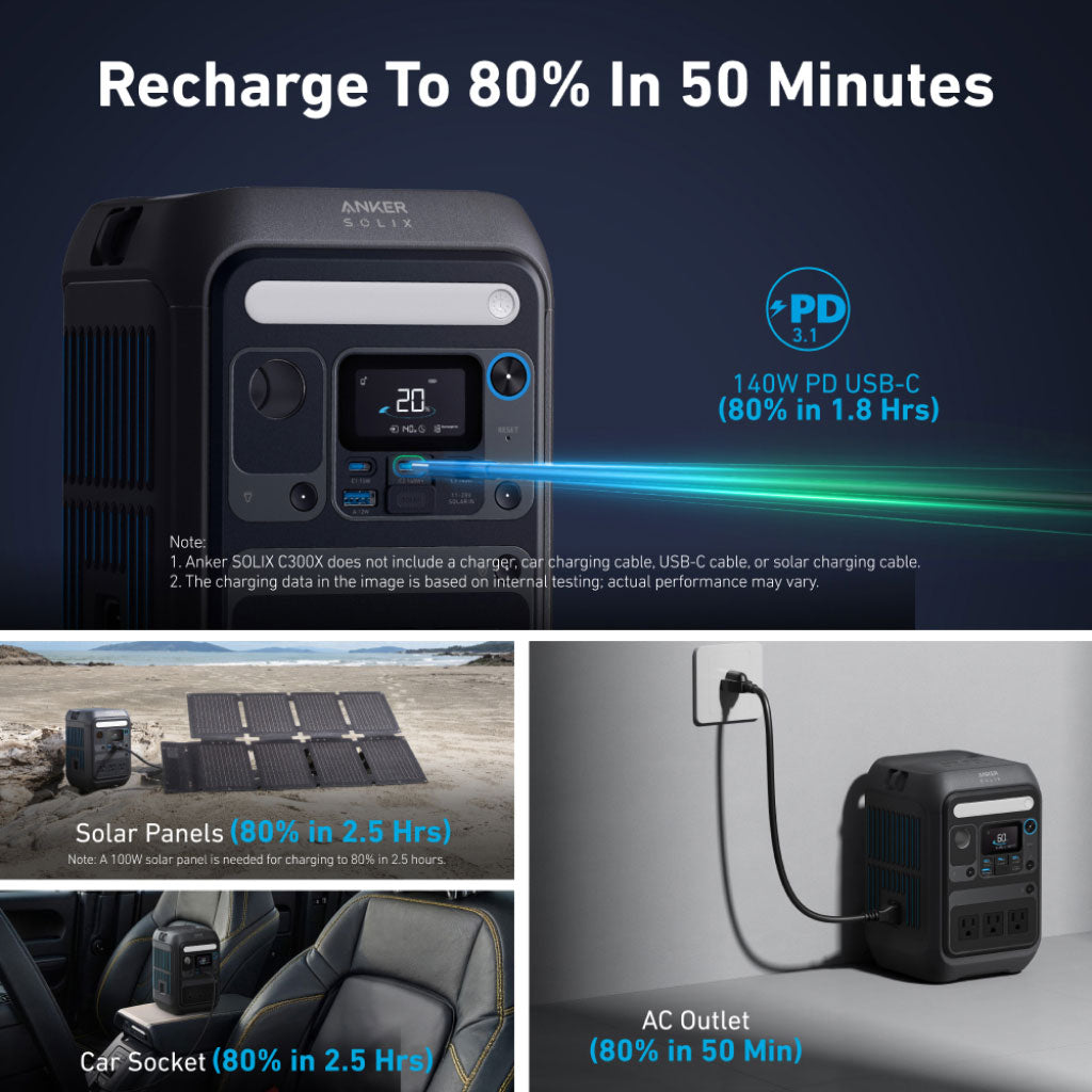 Anker SOLIX C300X Portable Power Station - 288Wh | 300W with Carry Strap