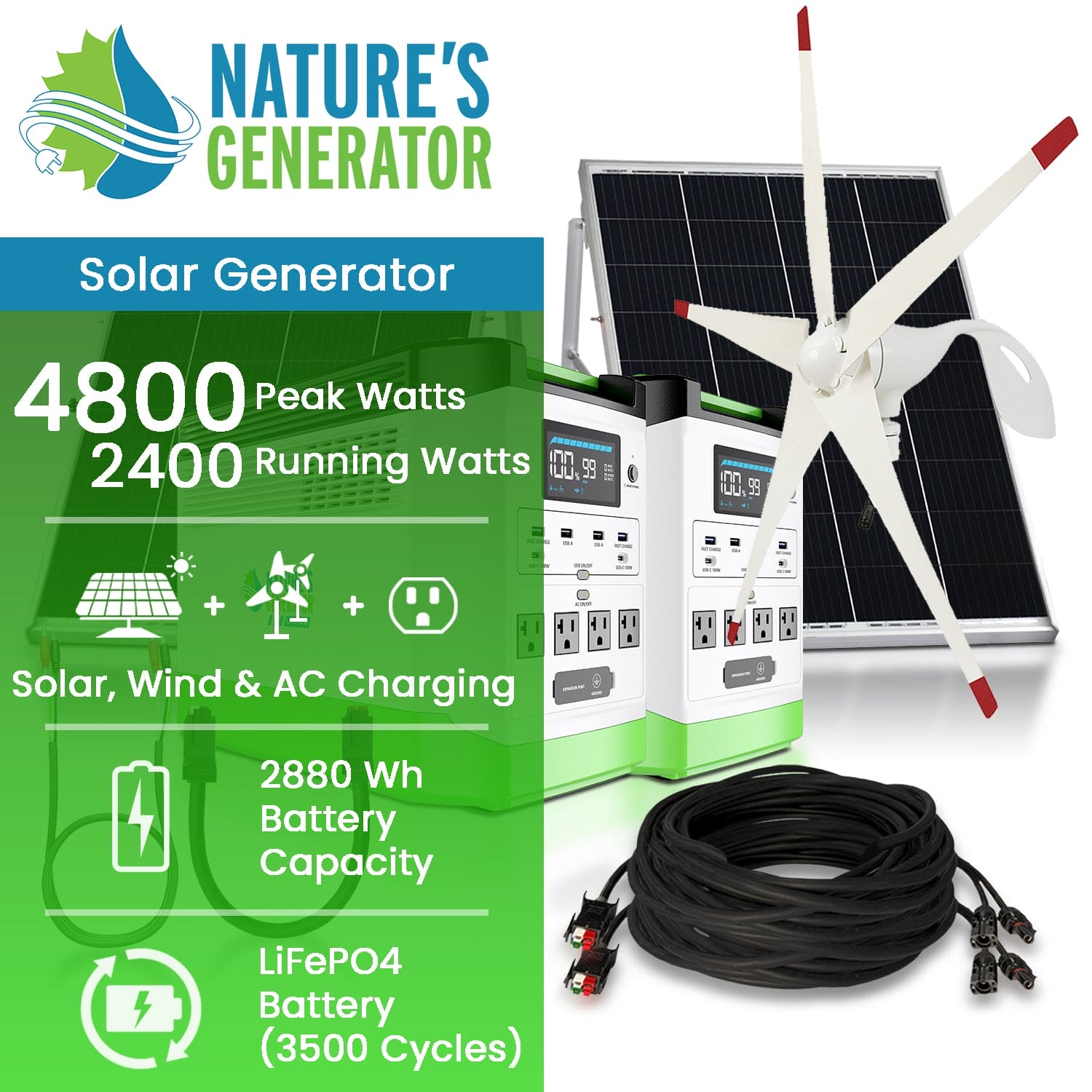 Nature's Generator Lithium 1800 Solar and Wind Generator