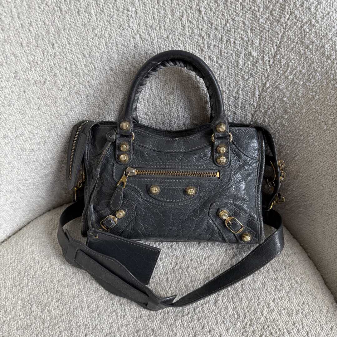 2015 Balenciaga The Mini City Leather Grey Bag