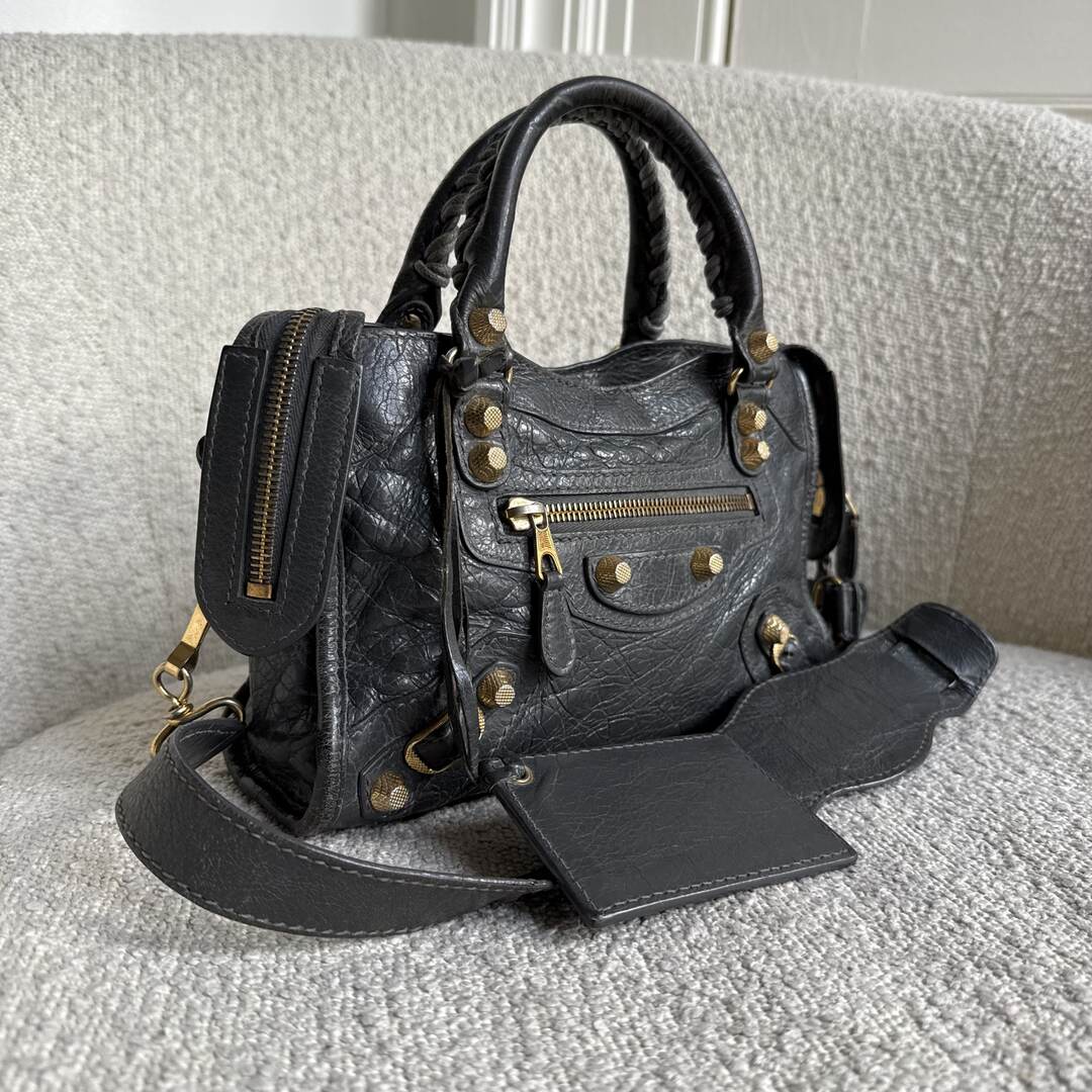 2015 Balenciaga The Mini City Leather Grey Bag