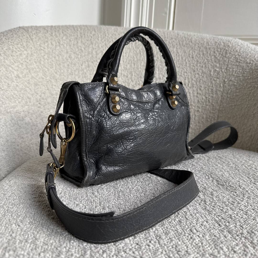 2015 Balenciaga The Mini City Leather Grey Bag