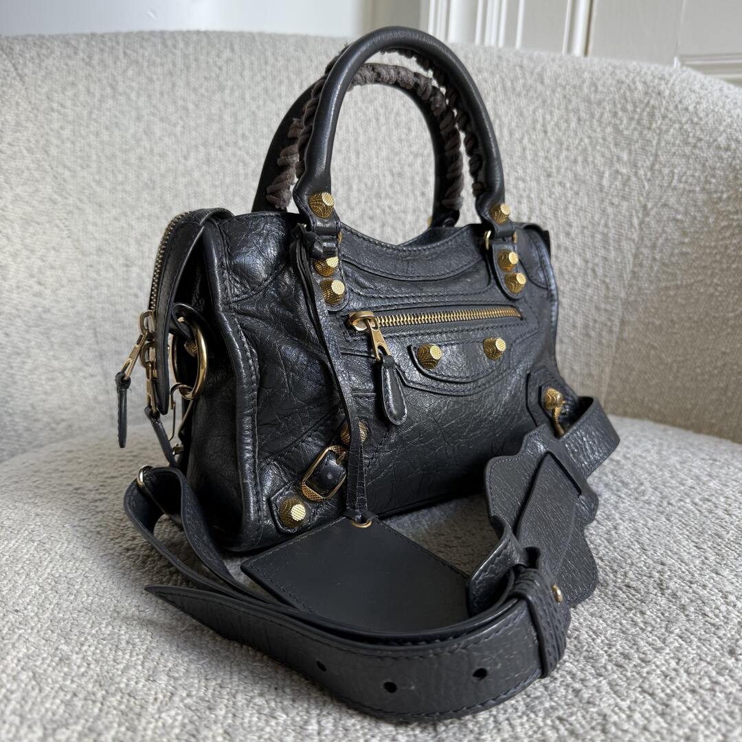 2016 Balenciaga The Mini City Leather Black Bag
