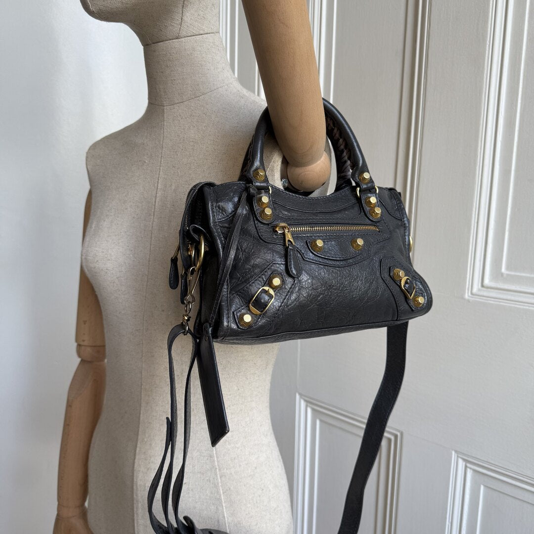 2016 Balenciaga The Mini City Leather Black Bag