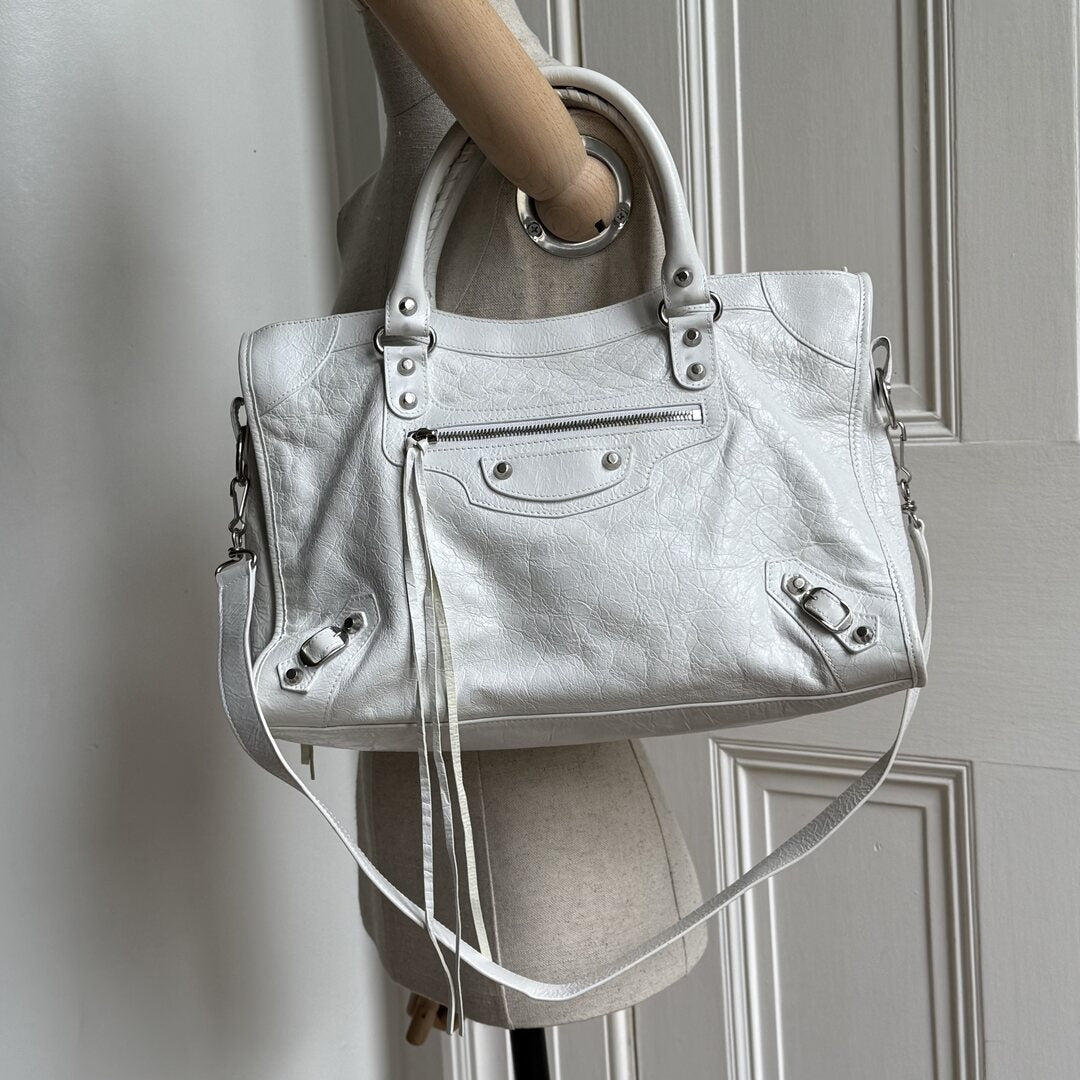 Balenciaga Le City White Leather Bag