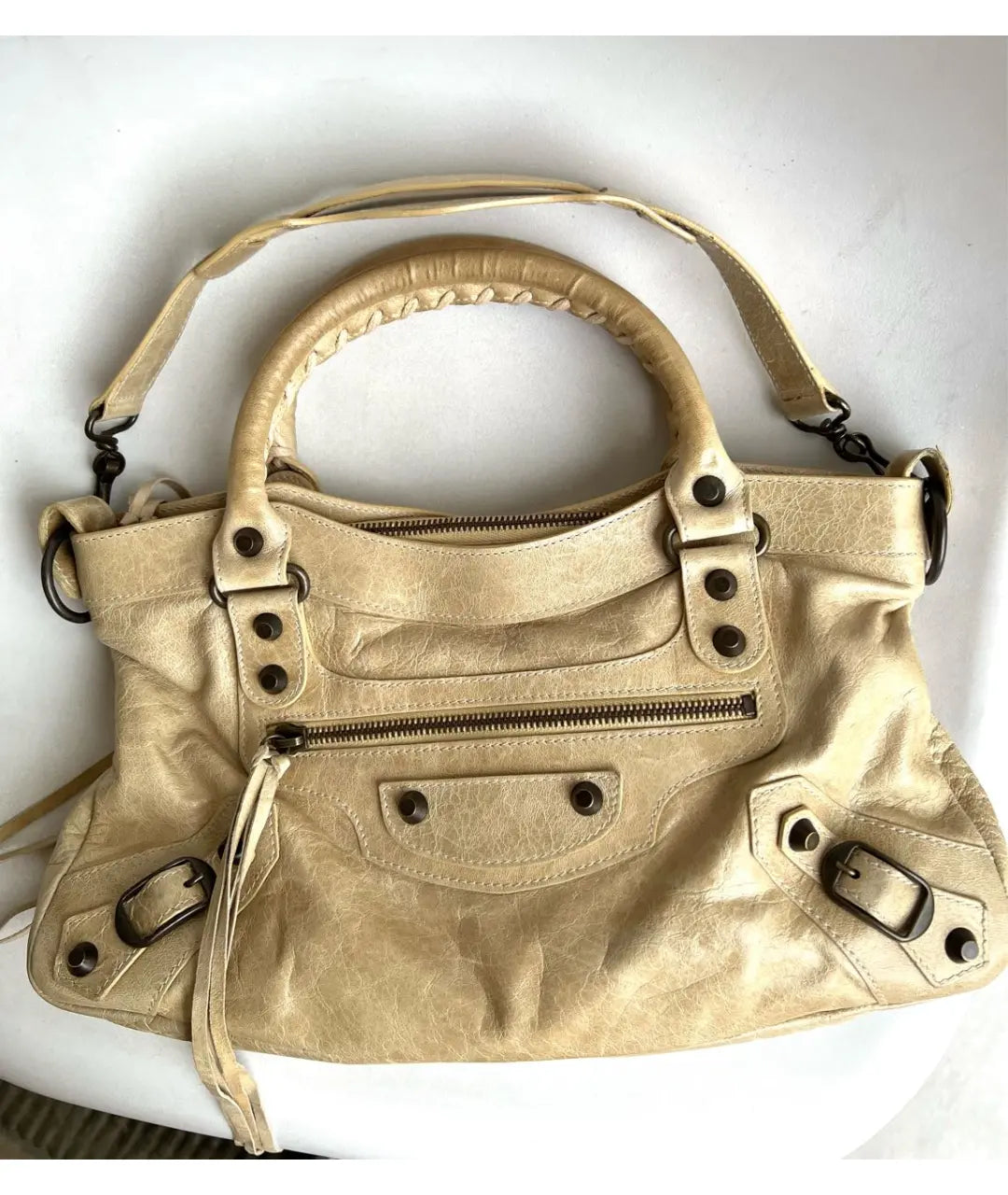 Balenciaga Beige Leather Top Handle Bag