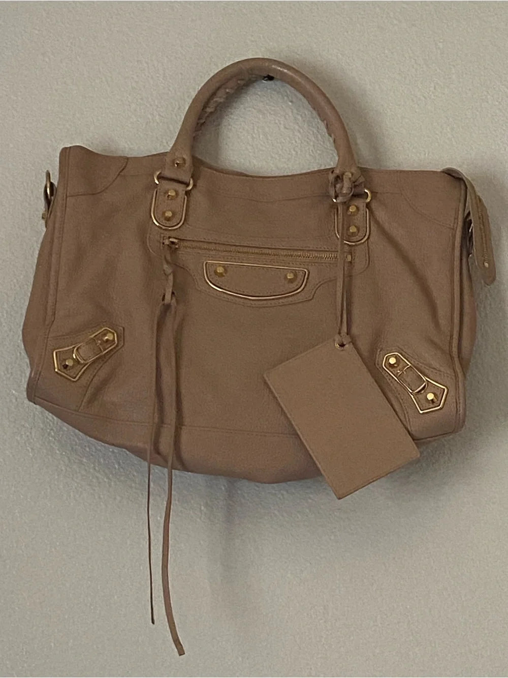 Balenciaga The City Bag Beige Shoulder Bag with Gold Hardware