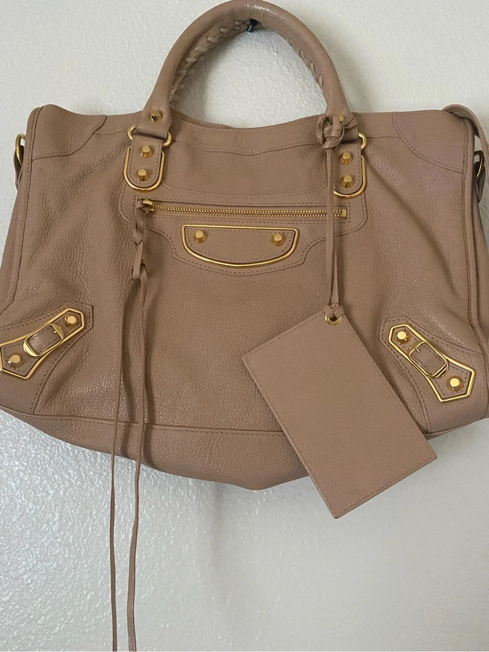 Balenciaga The City Bag Beige Shoulder Bag with Gold Hardware
