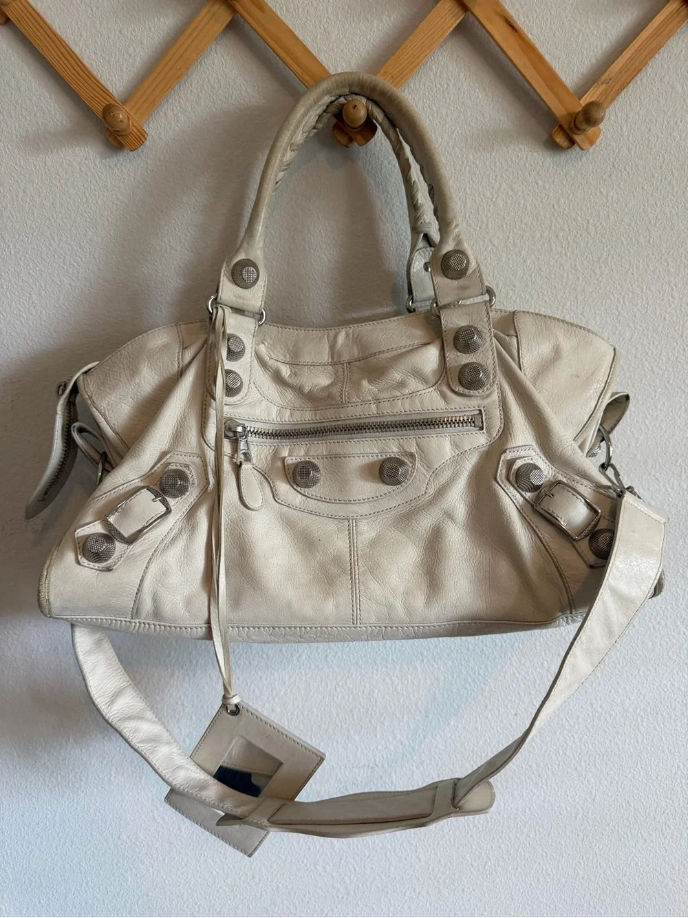 Balenciaga Ivory Leather Crossbody CityBag