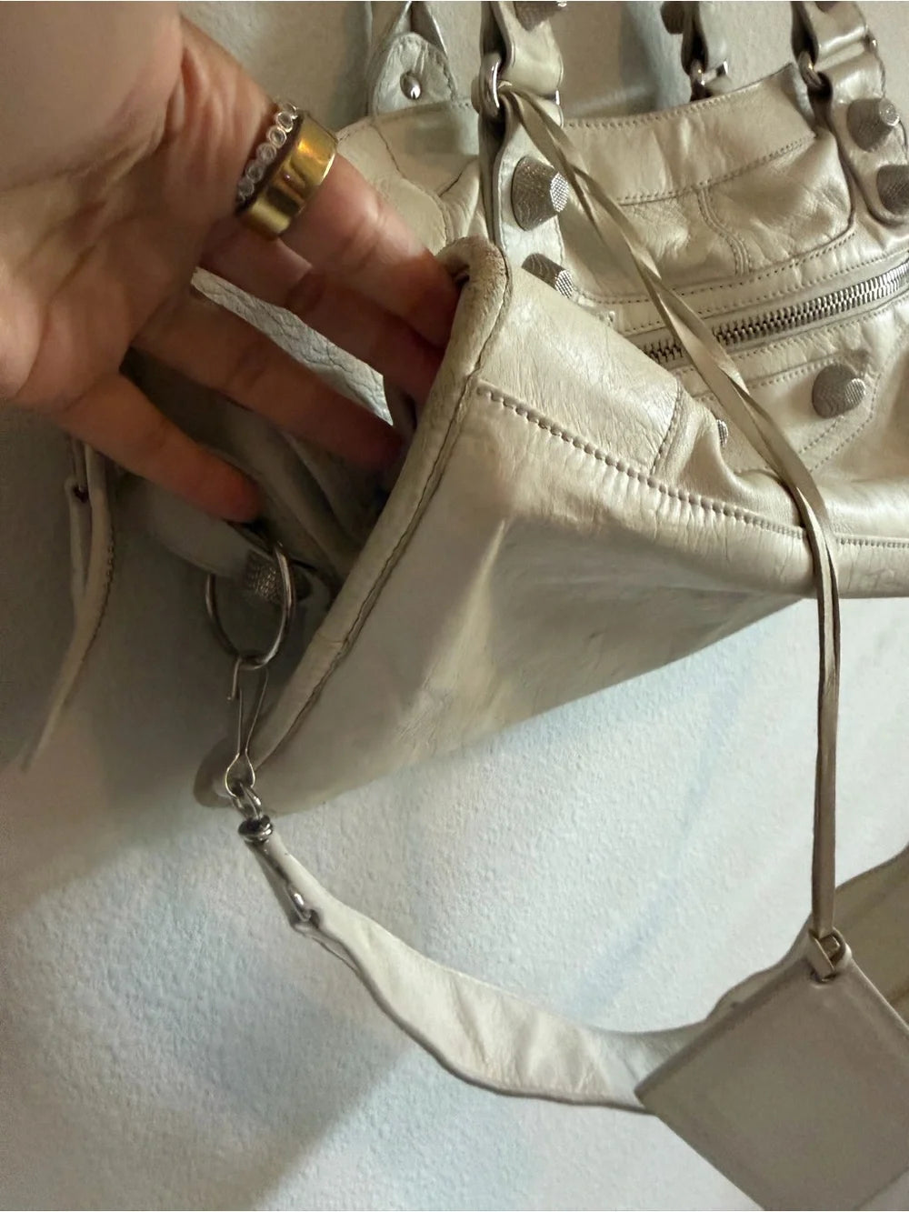 Balenciaga Ivory Leather Crossbody CityBag