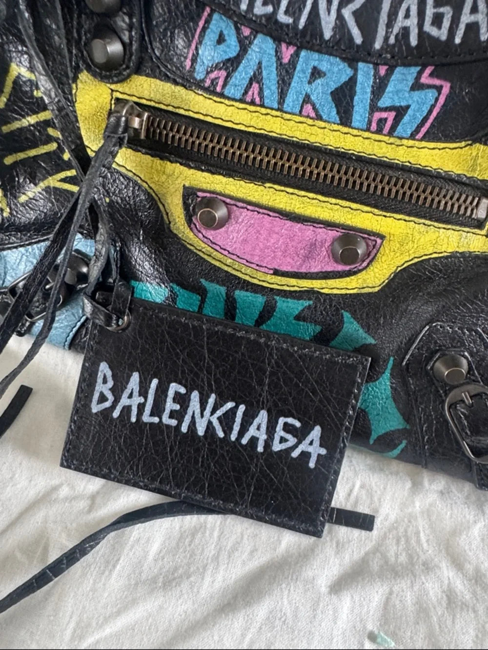 Balenciaga Agneau Graffiti Mini City Bag