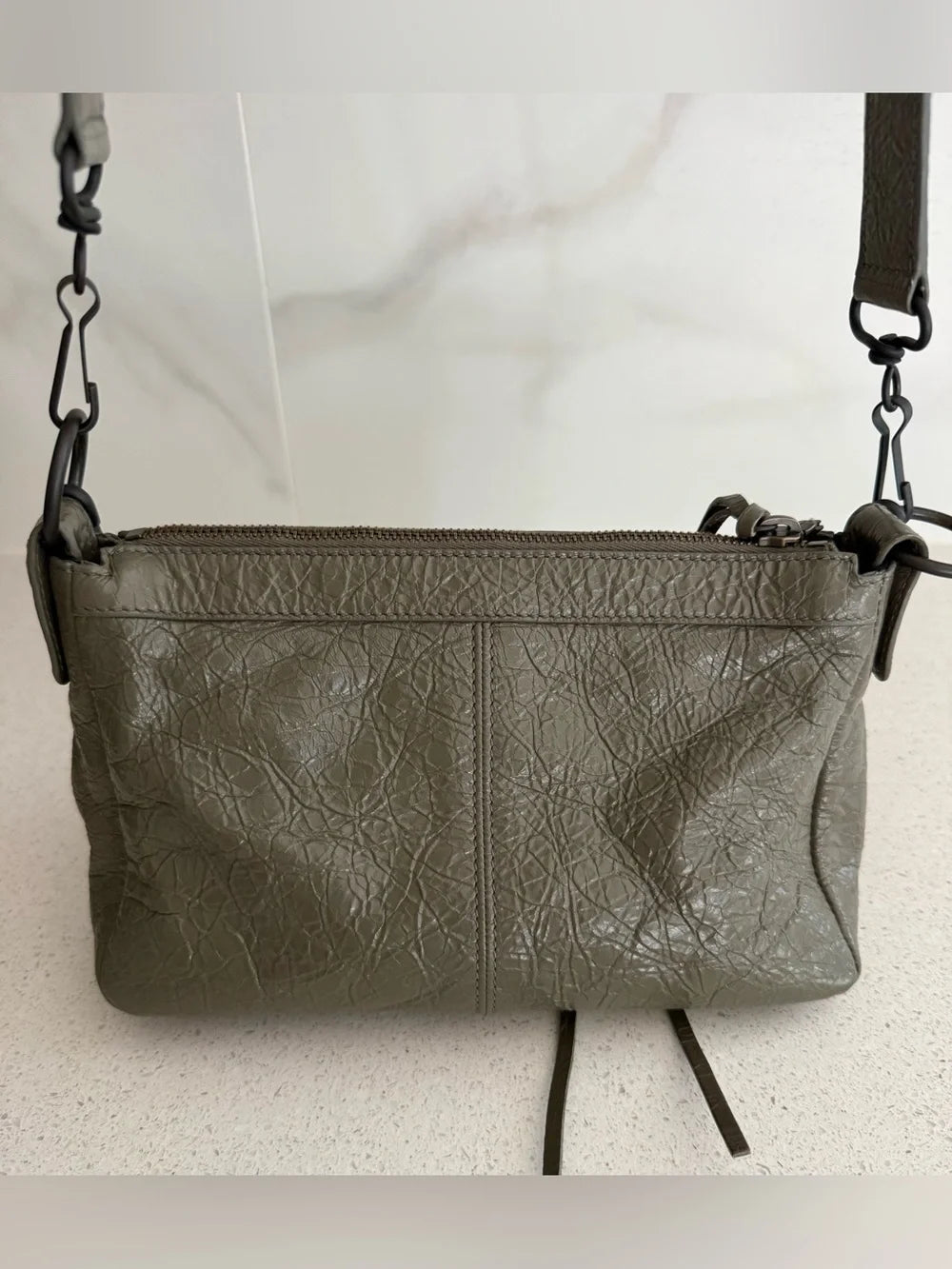 Balenciaga Mini Le City Moto Leather Shoulder Bag Army Green