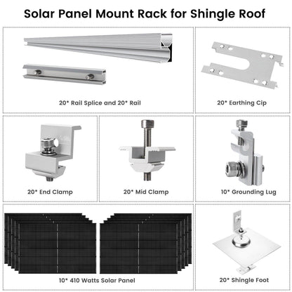410 Watt Monocrystalline Solar Panel (10 Pack) With Solar Panel Mount Rack