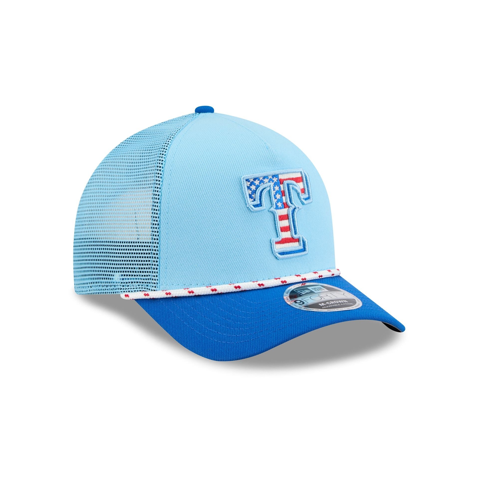Texas Rangers Independence Day 2025 9FORTY M-Crown A-Frame Trucker Hat