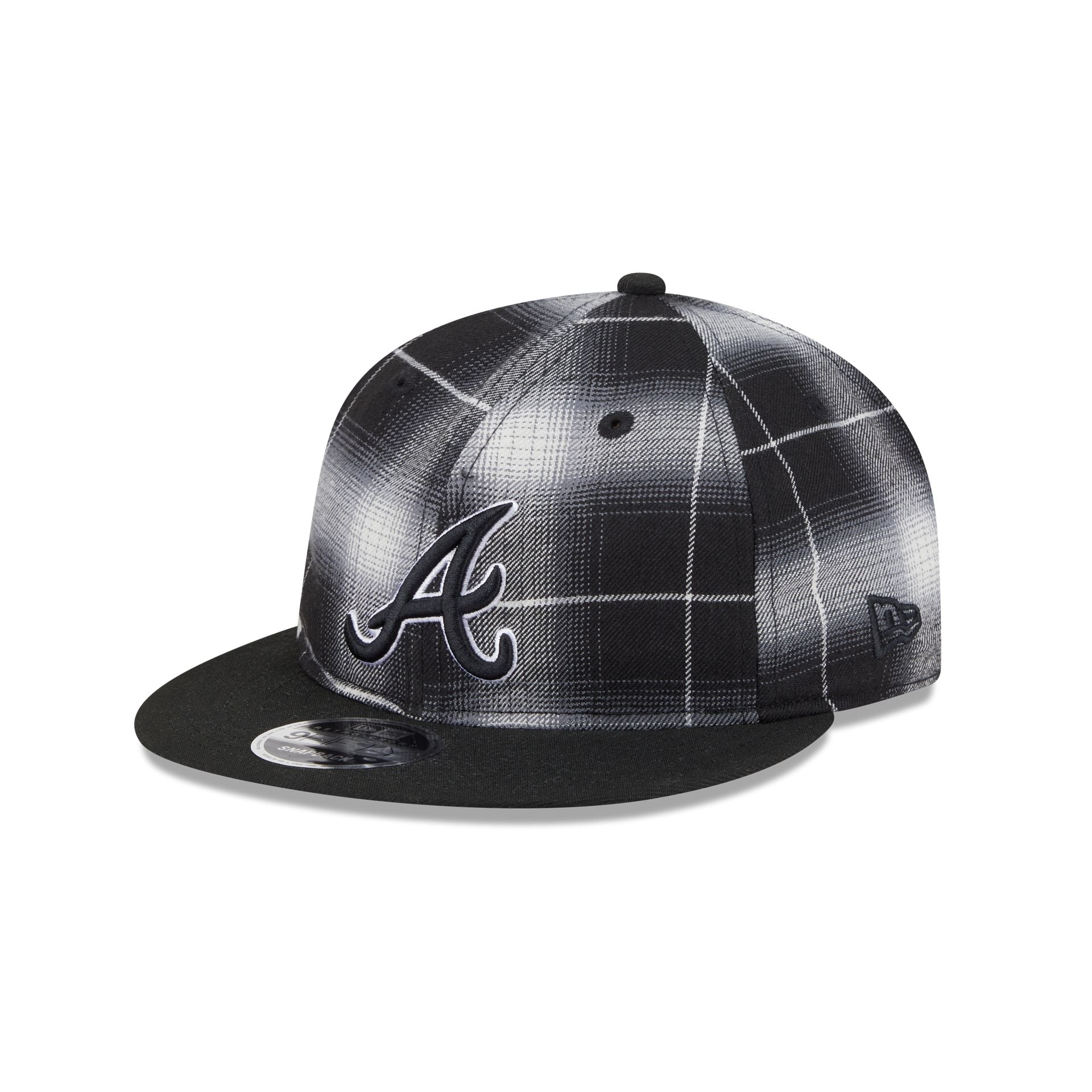 Atlanta Braves Black and White Plaid Retro Crown 9FIFTY Snapback Hat