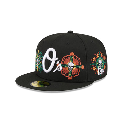 Baltimore Orioles Day of the Dead Skull & Flowers 59FIFTY Fitted Hat