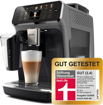 Philips Series 5500 Fully Automatic Latte Go Espresso Machine, SilentBrew Technology, Quick Start. Aromatic Coffee from Freshly Ground Beans, 20 Hot and Iced Drinks, Grey (EP5544/50)
