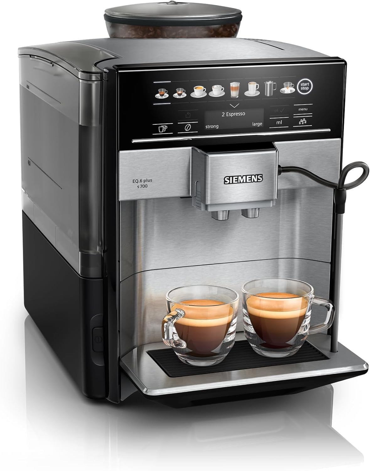 SIEMENS EQ.6 Plus s700 Fully Automatic Coffee Maker, 1500 W, Ceramic Grinder, Touch Sensor Direct Selection Buttons, Personalised Drinks, Double Cup Cover, Stainless Steel