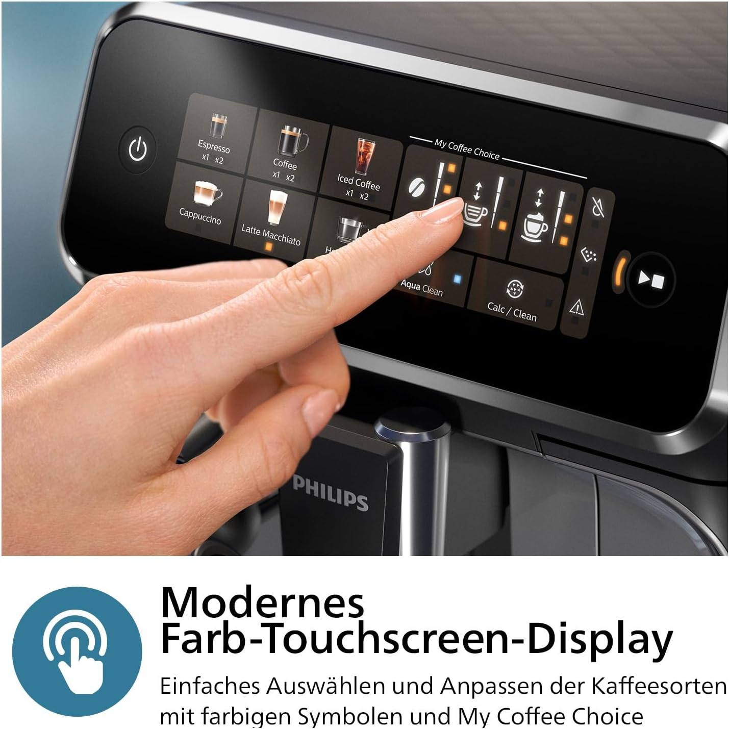 Philips 3300 Series Fully Automatic Coffee Machine - 6 Drinks, Modern Colour Touch Screen Display, LatteGo Milk System, SilentBrew, 100% Ceramic Grinder, AquaClean Filter, Black Chrome (EP3347/90)