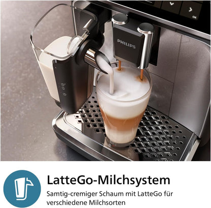 Philips 3300 Series Fully Automatic Coffee Machine - 6 Drinks, Modern Colour Touch Screen Display, LatteGo Milk System, SilentBrew, 100% Ceramic Grinder, AquaClean Filter, Black Chrome (EP3347/90)