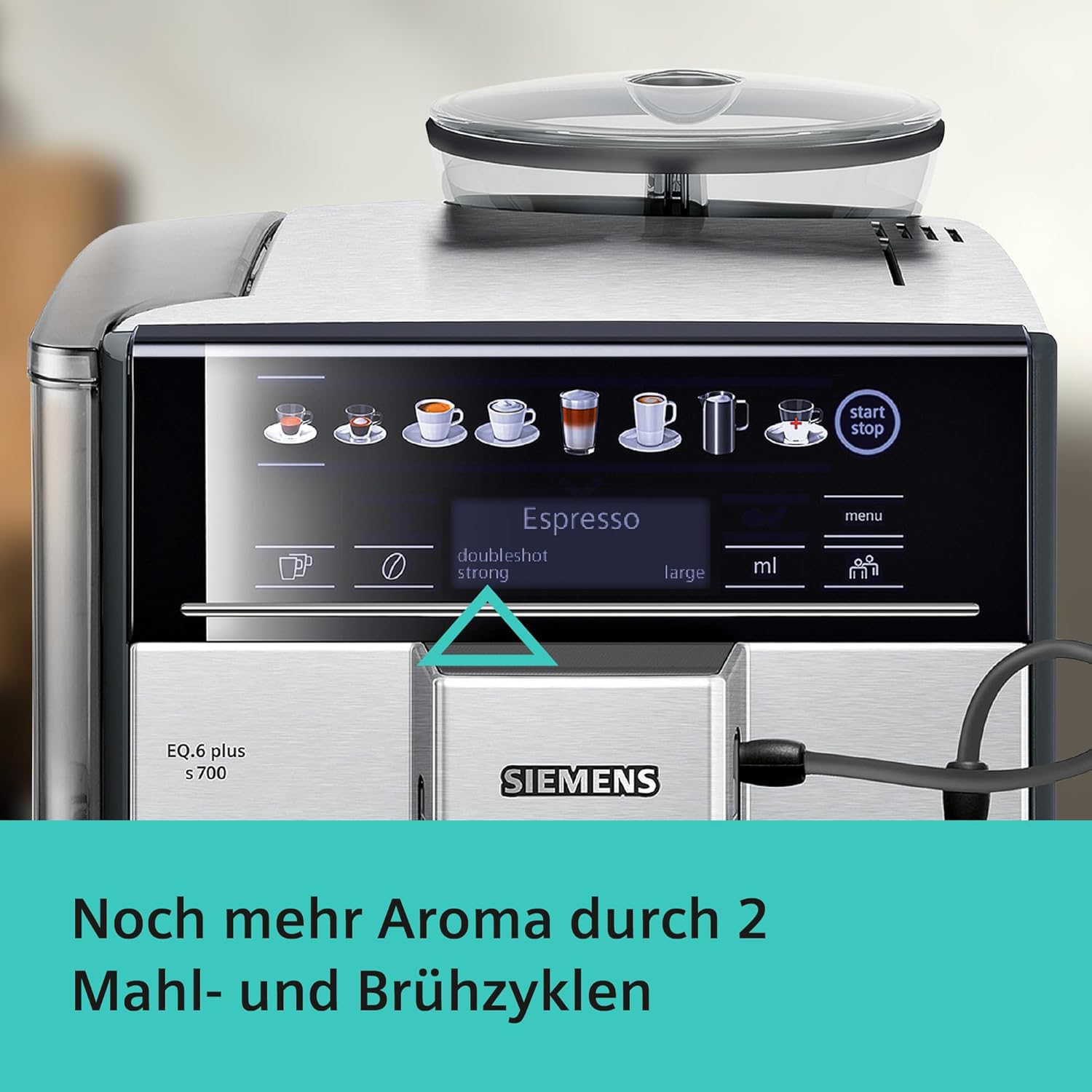 SIEMENS EQ.6 Plus s700 Fully Automatic Coffee Maker, 1500 W, Ceramic Grinder, Touch Sensor Direct Selection Buttons, Personalised Drinks, Double Cup Cover, Stainless Steel
