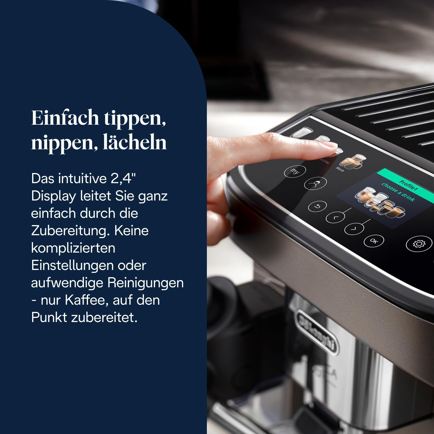 De'Longhi Magnifica Evo Next - Perfetto Fully Automatic Coffee Machine with LatteCrema Milk Frother, 13 One-Touch Drinks, Coffee and Cappuccino Coffee Machine, Coloured Touch Display, Titanium