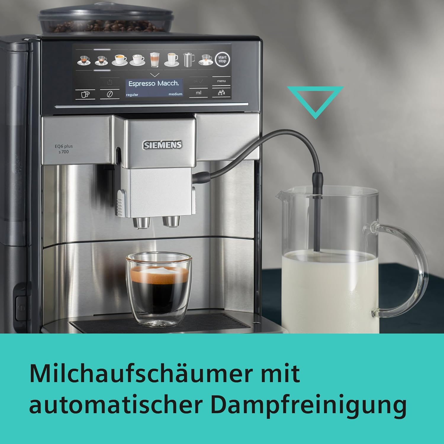 SIEMENS EQ.6 Plus s700 Fully Automatic Coffee Maker, 1500 W, Ceramic Grinder, Touch Sensor Direct Selection Buttons, Personalised Drinks, Double Cup Cover, Stainless Steel