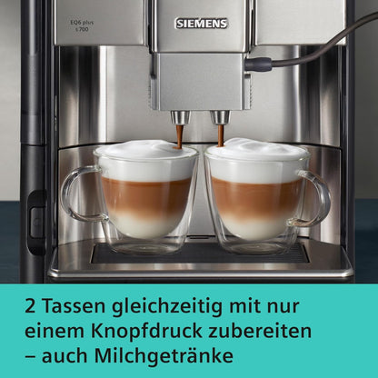 SIEMENS EQ.6 Plus s700 Fully Automatic Coffee Maker, 1500 W, Ceramic Grinder, Touch Sensor Direct Selection Buttons, Personalised Drinks, Double Cup Cover, Stainless Steel