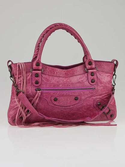 Balenciaga Bubblegum Pink Motorcycle First Bag Leather