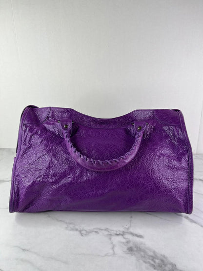 Balenciaga Ultraviolet Agneau Classic Hardware City Shoulder Bag