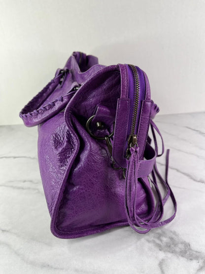Balenciaga Ultraviolet Agneau Classic Hardware City Shoulder Bag