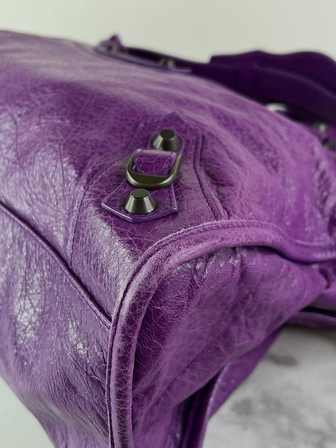 Balenciaga Ultraviolet Agneau Classic Hardware City Shoulder Bag