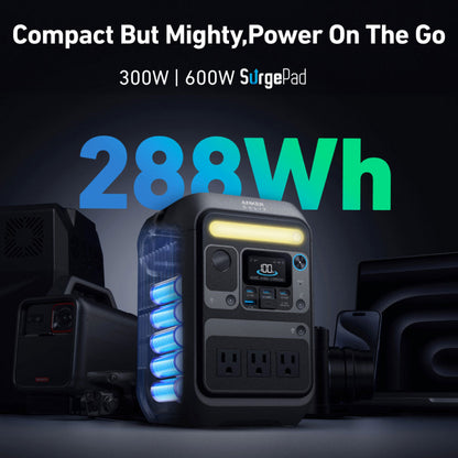 Anker SOLIX C300X Portable Power Station - 288Wh | 300W with Carry Strap