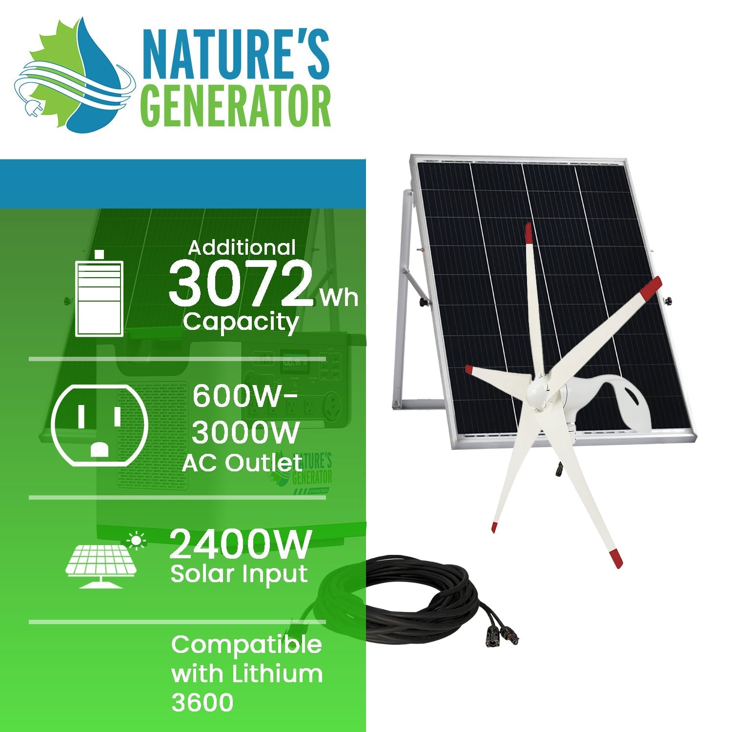 Nature's Generator Lithium 3600 Solar and Wind Generator