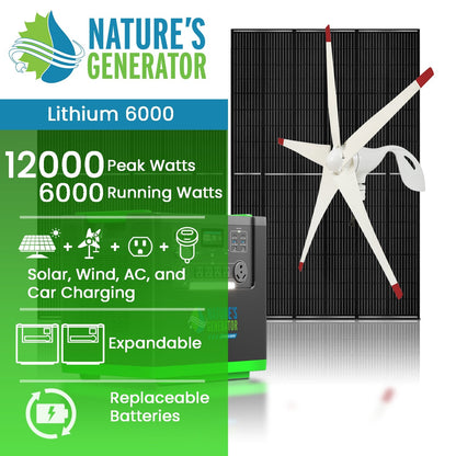 Nature's Generator Lithium 6000 with Solar Panels and Wind Turbine