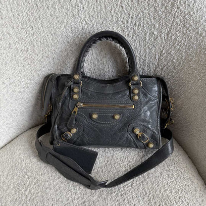 2015 Balenciaga The Mini City Leather Grey Bag